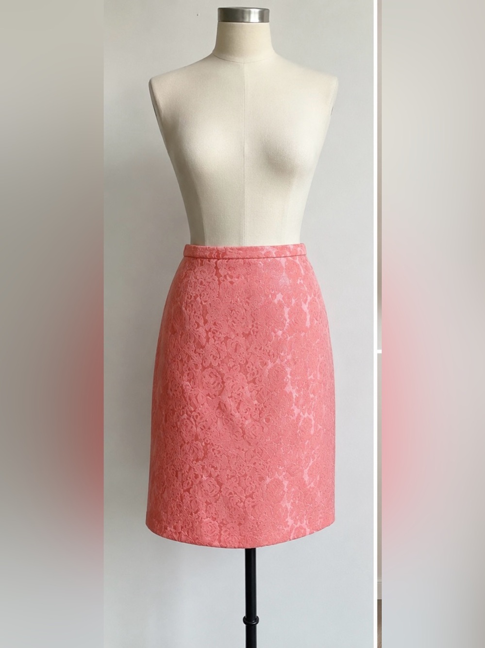 Pendleton Pencil Skirt Jacquard Floral Size 14 Coral Pink Lined Career